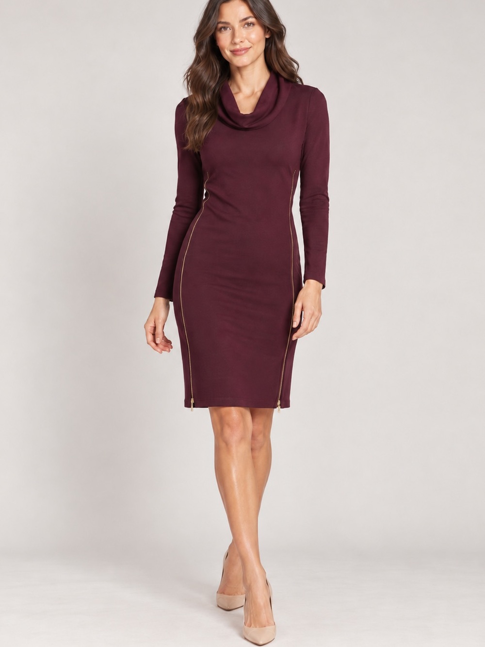 Diane von Furstenberg NWOT Burgundy Bodycon Cowl Neck Dress Size 4